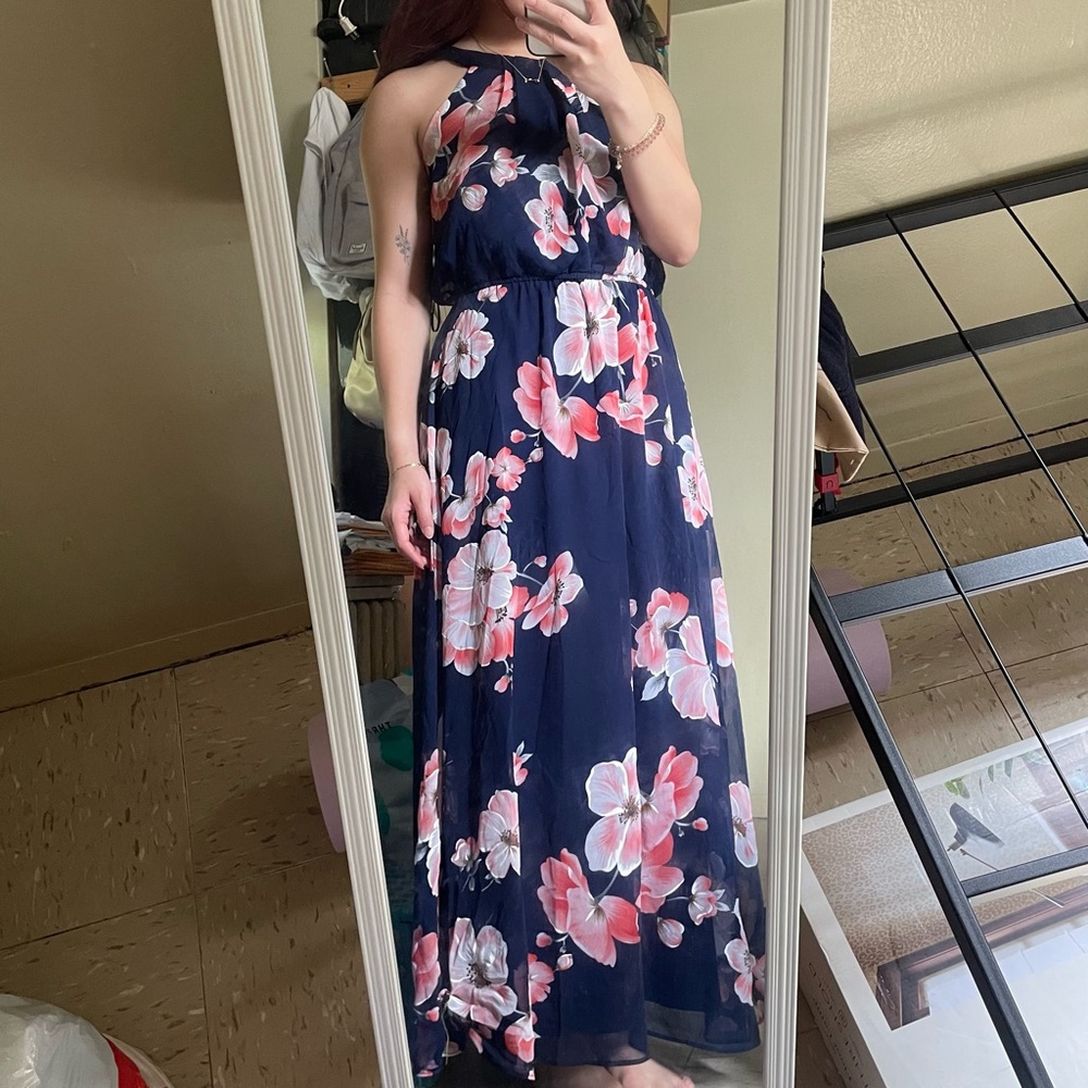 Robbie Bee Floral Halter Maxi Dress - Navy